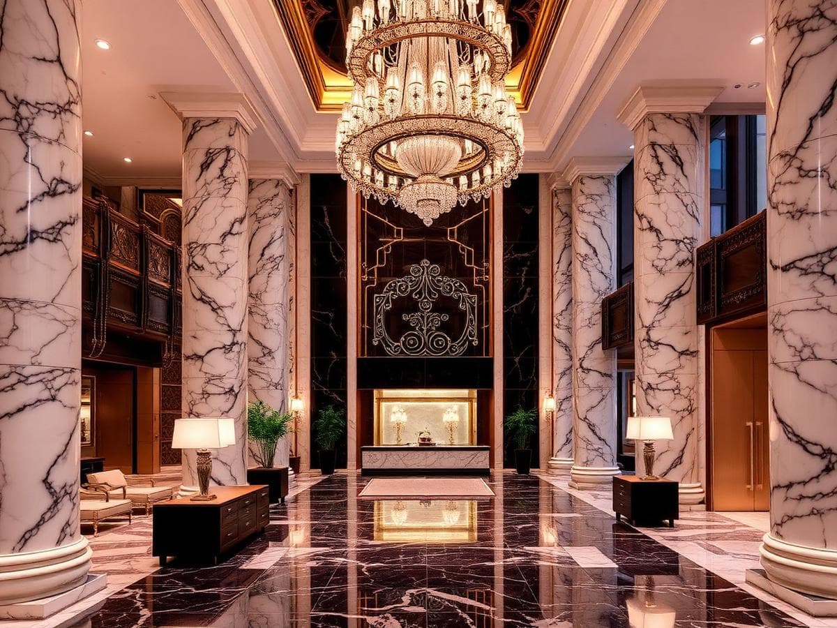 5-Star Hotel Lobby & Backlit Reception Features - Illuminated Translucent Onyx & Statement Marble